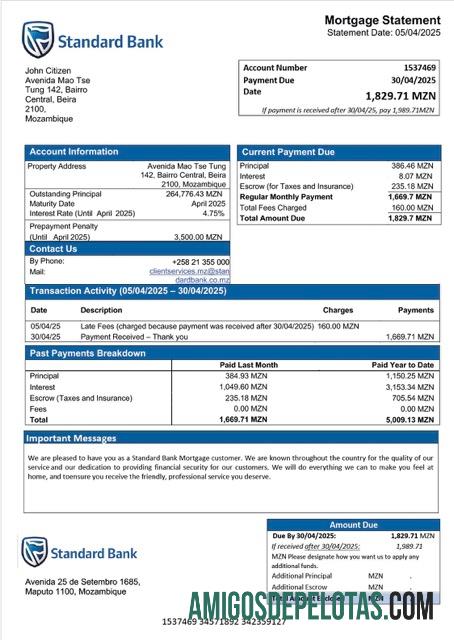 para download Modelo Word e PDF de Extrato de Hipoteca do Banco Padrão de Moçambique